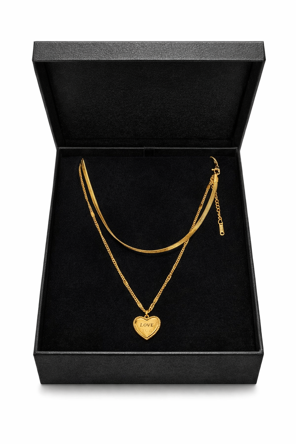 Golden Dual-Layer Heart Pendant Necklace – Love you Engraved Charm