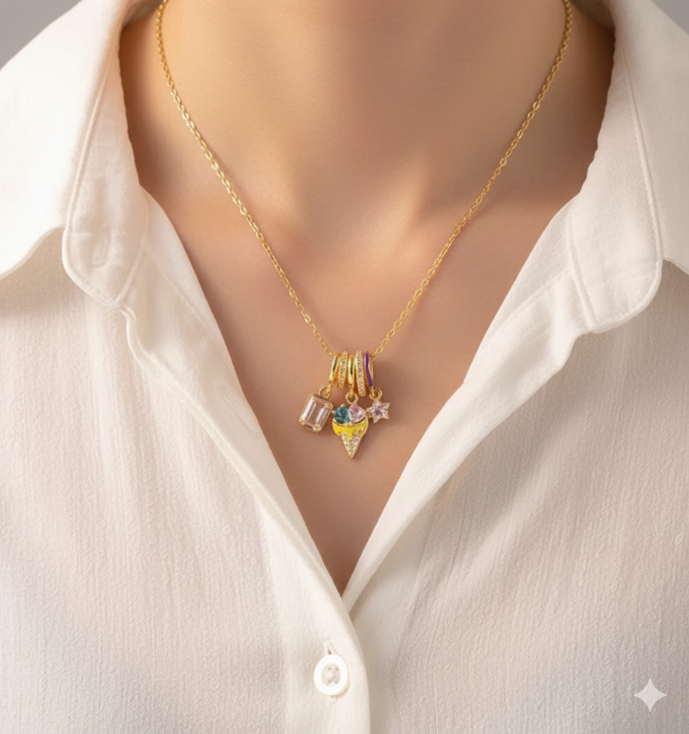 Sunbeam Charm Cluster Gold Necklace