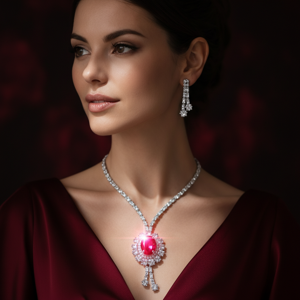 Royal Ruby Elegance Necklace & Earring Set