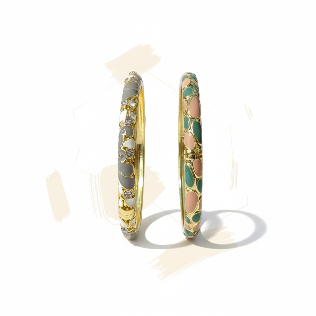 Elegant Gold-Plated Enamel Thin Kada
